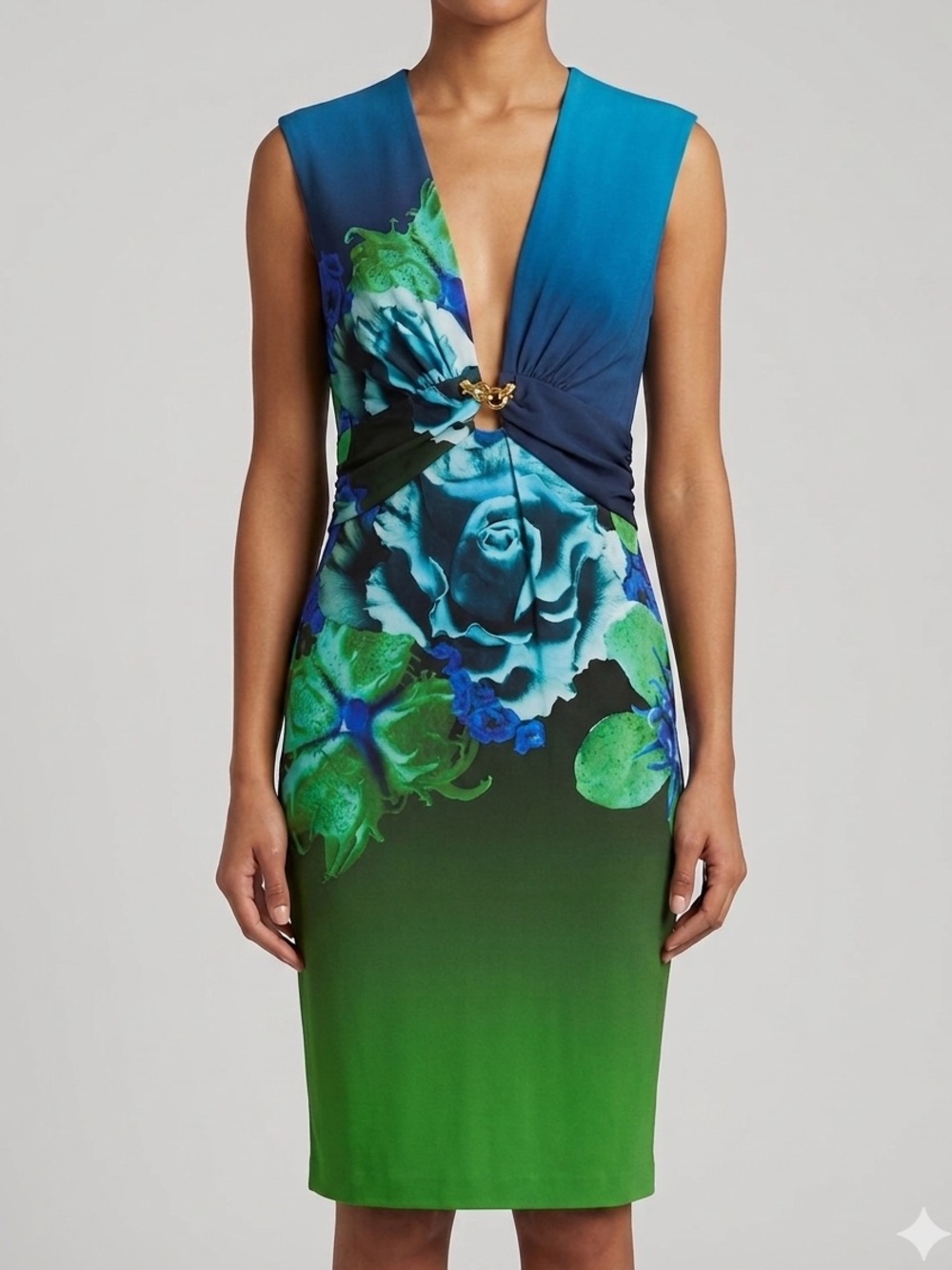 Roberto Cavalli Floral V-Neck Midi Dress